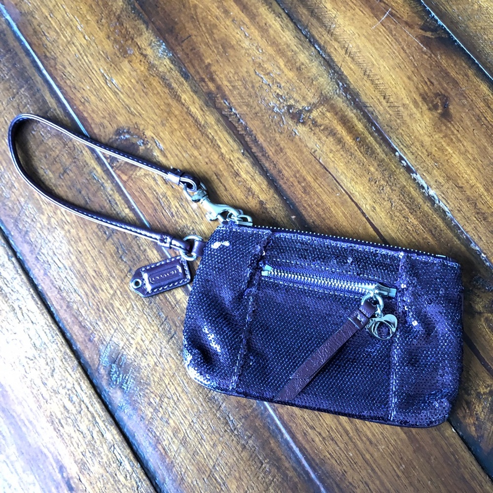 Coach Purple Sequin Poppy Wristlet Wallet Clutch